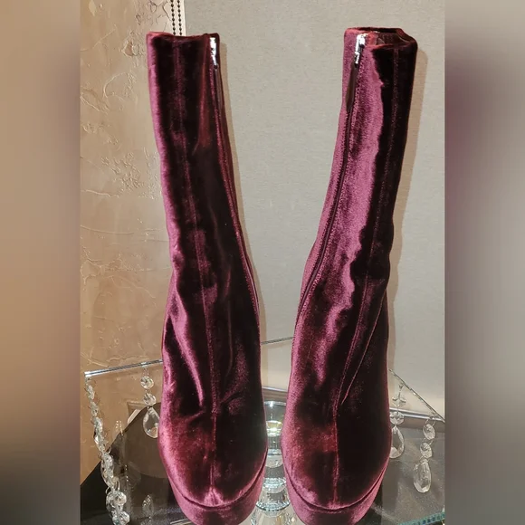 Rare Find Miu Miu BordeauxBurgundy Velvet Ankle Boots Claret. Size 7 1/2 M